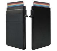 mgmooa Slim Wallet for Men, Pop up Card Holder with Money Pocket RFID Blocking, Minimalist Business Aluminum Credit Card Wallet Case for Notes and Coins and Debit Cards (BLACK)