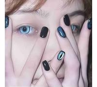 Mgmxbsth 10PCS Handmade Short Square False Nails, Devil's Eye Press on Nails, Cat Eyes Stick on Nails,French Tip False Nails, Full Cover Fake Nails for Women and Girls(Devil)