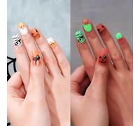 Mgmxbsth 16Pcs Nail Polish Stickers Full Nails Wraps Halloween Nails Art Polish Decals Tips with Nail Self-Adhesive Nails Stickers Glow-in-The-Dark DIY Nail Art Decoration for Women Girls (Pumpkin)