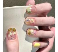 Mgmxbsth 24PCS Enumerated Medium Pressed Nails,Fake Nails, French Tip False Nails, Stick On Nail, Spring Flower Tip Full Coverage Gel Adhesive Nail, Suitable for Women and Girls(Tulip Glitter)