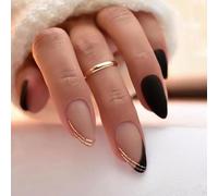 Mgmxbsth 24PCS Enumerated Medium Pressed Nails,Fake Nails, French Tip False Nails, Stick On Nails, Daily Tip Acrylic Full Coverage Gel Adhesive Nail, Suitable for Women and Girls(Black and Line)