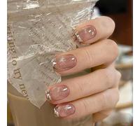 Mgmxbsth 24PCS Enumerated Medium Pressed Nails,Fake Nails, French Tip False Nails, Stick On Nails, Daily Tip Acrylic Full Coverage Gel Adhesive Nail, Suitable for Women and Girls(Smile cat eye)