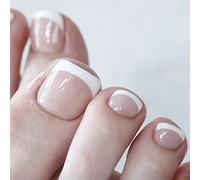 Mgmxbsth 24PCS Fake Nails,False Toenails Fashion Square Short,Full Cover False Nails Clip Press on Toeart Tips for Women and Girls(Basic French Style）