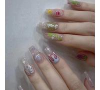 Mgmxbsth 24Pcs French False Nails Square Medium, Cute Colorful Press on Nails with universe Designs, Colorful Fake Nails Acrylic Full Cover Stick Nails for Women Girls (Multicolor Space Silver Foil)