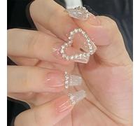 Mgmxbsth 24Pcs Sliver Glitter Press on Nails Glossy Pink False Nails Square Middle Fake Nails Full Cover Stick on Nails for Women Girls (Pink gradient sparkling)