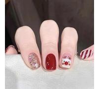 Mgmxbsth 24pcs Square Cute False Nails, Red and White Press on Nails,Stick on Nail,French Tip False Nails, Tip Acrylic Gel Adhesive Nail, Full Cover Fake Nails for Women and Girls(Cute Deer)