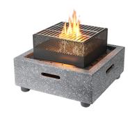 Gardenwize Mgo Square Firepit Bbq Modern Outdoor Fire Pit With Charcoal Grill Weather Resistant Patio Garden Heater