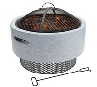 MgO Outdoor Large Grey BBQ Fire Pit - Concrete Effect Fire Bowl/BBQ with Cover