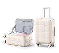 MGOB 24 Inch Front Opening Carry On Luggage, PC Hard Shell Suitcase, Beige | 85L Lightweight Aluminium Frame Suitcase, TSA Approved Lock, 4 Dual Spinner Wheels, Telescopic Aluminum Handle