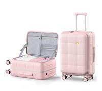MGOB 24 Inch Front Opening Carry On Luggage, PC Hard Shell Suitcase, Pink | 85L Lightweight Aluminium Frame Suitcase, TSA Approved Lock, 4 Dual Spinner Wheels, Telescopic Aluminum Handle