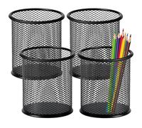 Mgood 4 Pack Pen Holder, Round Metal Mesh Pen Pot, Durable Stationary Organiser, Multifunctional Pencil Pot for School, Home, Office, Black