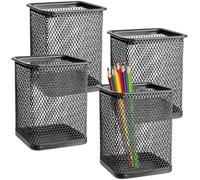 Mgood 4 Pack Pen Holder, Square Metal Mesh Pen Pot, Durable Stationary Organiser, Multifunctional Pencil Pot for School, Home, Office, Black