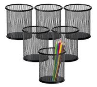Mgood 6 Pack Pen Holder, Round Metal Mesh Pen Pot, Durable Stationary Organiser, Multifunctional Pencil Pot for School, Home, Office, Black