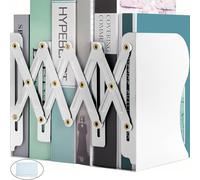 Mgood Book Ends Metal Bookends Adjustable Heavy Duty Book Stopper for Shelves Decorative Book Organiser for Library Home Classroom School Office, White