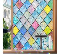 Mgood Stained Glass Window Film Privacy Film for Glass Windows Diamond Pattern Rainbow Window Film Decorative Static Cling Anti UV Window Vinyl for Home Bedroom, 90x200cm