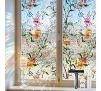 Mgood Stained Glass Window Film Privacy Floral Patterned Static Cling | 90 x 200 cm, Vinyl, UV Blocking, Reusable, Obscure, Decorative Trumpet Flower Design, Rainbow Effect, for Home, Office, Doors
