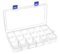 Mgood Storage Box with Adjustable Dividers, 18 Compartments, White | 1 Pack, With Lid and Hanging Hole, Clear Plastic, for Screw, Fishing Tackle, Crafts, Jewellery, Beads, Nail Tools, Sewing