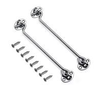 Mgoodoo 10 Inch Hook and Eye Latch Door Lock, Stainless Steel Gate Cabin Hooks, 2Pcs 250mm Hook Eye Latch Door Lock Latches for Wooden Gate Patio Door Window Brace Shed Catch Hooks Silver