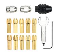 Mgoodoo 15Pcs Drill Chuck Collet Set Compatible with Dremel Tool Accessorie | 10pc Copper Collets,M8 Universal Chuck,2 Nuts,Wrench,L Key,1/32" - 1/8" Shank Rotary Tool,Brass Collet Metal Nut