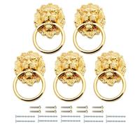 Mgoodoo Knobs Lion Head Front Door Knockers Home Garden Door Knocker Gold Drawer Knob Handle Lion Pull Ring 90x50mm Large Gold 5Pcs