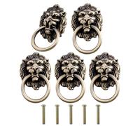 Mgoodoo Rings Lion Head Antique Drawer Handles Zinc Alloy Pull Bronze Lion Head Rings Door Knockers with Screws for Home Furniture Cabinet Drawer 67x42mm Small Antique Bronze 5Pcs