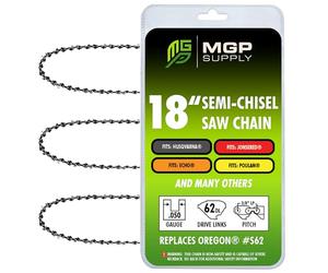 MGP SUPPLY (3-Pack) 18 Inch Chainsaw Chain 3/8" LP Pitch, 050" Gauge, 62 Drive Link - Fits Husqvarna, Echo, Jonsered, Poulan, Oregon Chainsaws - Semi Chisel, Low Kickback Chain Saw Chain