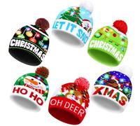 MGparty 6 Pack Christmas Hat Xmas LED Light Up Beanie Knit Hats Winter Snow Hats Cap Christmas Party Favors for Adults and Kids
