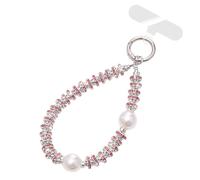 MGQILING Diamond Phone Charm With Phone Tether Tab, Luxury Bling Diamond Pearl Glitter Wrist Strap, Hanging Accessory Anti-loss Phone Lanyard for Women Girls-Pink