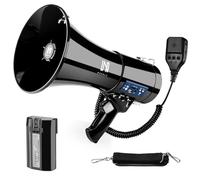 MGROLX 50w Rechargeable Megaphone Bullhorn | Loud Speaker Supports Bluetooth, USB, SD, AUX Input | Built-in Siren and Recording | Slim Size for Police, Outdoor, and Cheerleading (Black)
