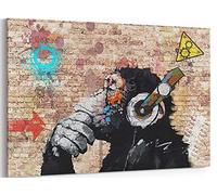 MGSBCXN Graffiti Wall Decor Banksy Canvas Wall Art Print Dj Thinking Monkey with Headphones Painting Artwork Pop Street Graffiti Poster Framed Colorful Picture for Music Room Decoration - 12x18 Inch
