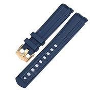 MGTCAR 19mm 20mm 21mm Curved End Fluorous Rubber Watch Band Fit for Omega Speedmaster Moon Watch For Seamaster 300 AT150 Soft Bracelet(Blue Rose Buckle)