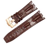 MGTCAR Genuine Leather watch Strap For AP 15703 Royal Oak Offshore Series 28mm Crocodile Watchbands(Brown-rosegold)