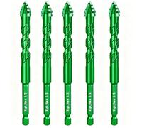 Mgtgbao 5PC Green 1/2” Upgraded 4-Flute Serrated Carbide Masonry Drill Bit Set, 12mm Serrated Concrete Drill Bit for Plastic Glass Brick Cement Tile Marble Wood.