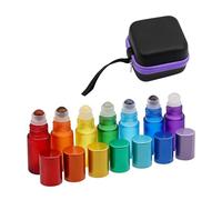 MGTUNE Colorful Empty Glass Roll On Bottles,5ml Refillable Perfume Essential Oil Glass Roller Bottles Containers With Natural Crystal Stones Roller Balls Perfume Bottle,7pcs (Purple, 5ML)