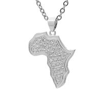 Mgutillart Women's Fashion Alloy Africa Map Pendant Iced Out Necklace(White)