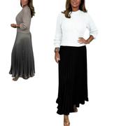 MGYANG Women's Solid Color Long Sleeve Jumper & Pleated Bottom Dress Fashion Sweatshirt Top and Pleated Bottom Jasperbelly Women's Dress (White-Black,Large)