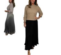MGYANG Women's Solid Color Long Sleeve Jumper & Pleated Bottom Dress Fashion Sweatshirt Top and Pleated Bottom Jasperbelly Women's Dress (Khaki-Black,Medium)