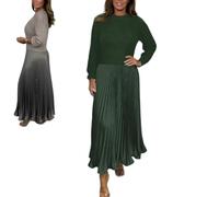 MGYANG Women's Solid Color Long Sleeve Jumper & Pleated Bottom Dress Fashion Sweatshirt Top and Pleated Bottom Jasperbelly Women's Dress (Green,Medium)
