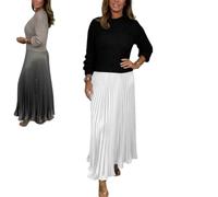 MGYANG Women's Solid Color Long Sleeve Jumper & Pleated Bottom Dress Fashion Sweatshirt Top and Pleated Bottom Jasperbelly Women's Dress (Black-White,XX-Large)