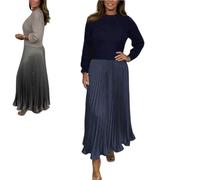 MGYANG Women's Solid Color Long Sleeve Jumper & Pleated Bottom Dress Fashion Sweatshirt Top and Pleated Bottom Jasperbelly Women's Dress (Blue,X-Large)