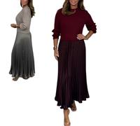 MGYANG Women's Solid Color Long Sleeve Jumper & Pleated Bottom Dress Fashion Sweatshirt Top and Pleated Bottom Jasperbelly Women's Dress (Wine,Medium)