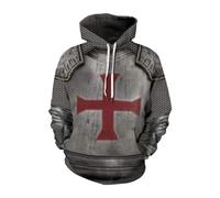 Mgyfady Knights Templar Armor Hoodie Crusader Cross Pullover Jacket Vintage Medieval Knight Sweatshirt Cosplay Costumes, Darkgrey, X-Large
