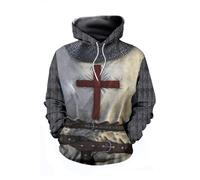 Mgyfady Knights Templar Armor Hoodie Crusader Cross Pullover Jacket Vintage Medieval Knight Sweatshirt Cosplay Costumes, Lightgrey, Small