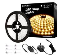 MH 5M Dimmable LED Strip Lights Kits, 12V Tape Light, 300 2835 LED, 16.4ft 3000K Warm White Ribbon with Power Adapter, Light Strips for Under Bed, Vanity Mirror, Cabinet, Kitchen, Non-Waterproof