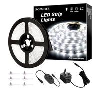MH 5M Dimmable LED Strip Lights Kits, 12V Tape Light, 300 2835 LED, 16.4ft 6000K Daylight White Ribbon with Power Adapter, Light Strips for Under Bed, Vanity Mirror, Cabinet, Kitchen, Non-Waterproof