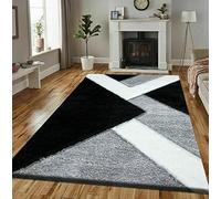 MH Bedding New Modern Shaggy Area Rug Soft And Elegant Machine Made Washable Anti Slip Area Rugs For Living Room, Bedroom Large Size and Small Size (Black White, 80 x 150 cm)