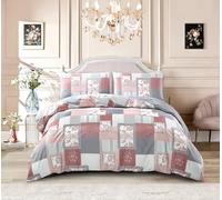 Mh Bedding Store ltd 3-Piece Patchwork Duvet Cover Set, Polycotton, Floral Geometric Pattern, Double Size with Pillowcases (FineDecor, Super King)