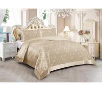 Mh Bedding Store ltd Luxury 3-Piece Quilted Bedspread/Comforter with Pillow Shams, Elegant Embossed Damask DesignBedding Set (Beige, Super King)