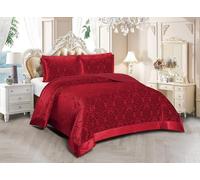 Mh Bedding Store ltd Luxury 3-Piece Quilted Bedspread/Comforter with Pillow Shams, Elegant Embossed Damask DesignBedding Set (Burgandy, Super King)