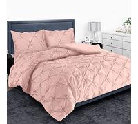 MH Home Pintuck Single Duvet Cover Set - 200 Thread Count 100% Egyptian Cotton Pinch Pleated Quilt Bedding Covers Set (Soft Pink, Single)